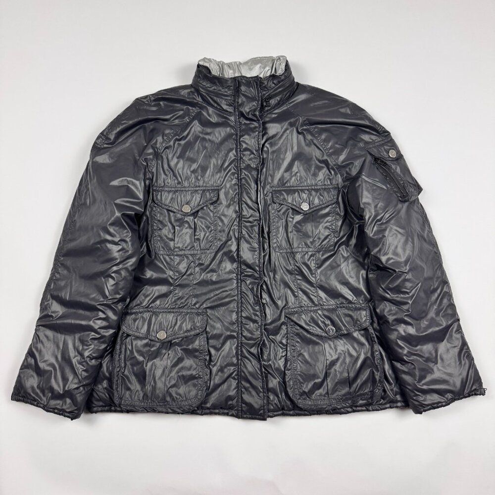 Ralph Lauren Womens XL Quilted Jacket Black Silver Lined Lauren Active